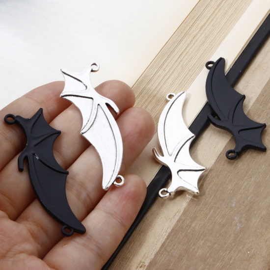 Picture of Zinc Based Alloy Halloween Connectors Charms Pendants Multicolor Halloween Bat Animal Wing 4.9cm x 1.9cm