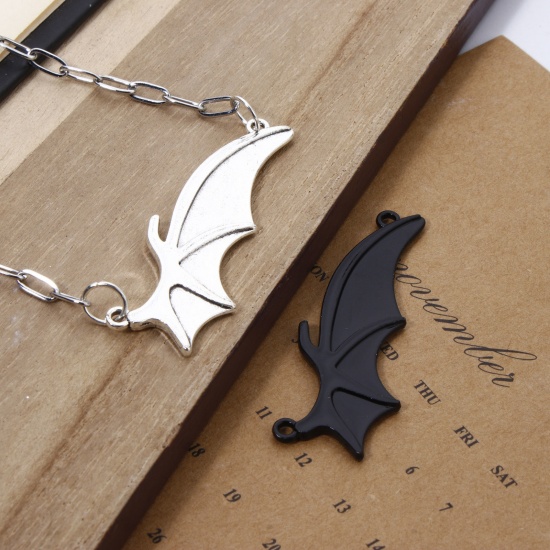 Picture of Zinc Based Alloy Halloween Connectors Charms Pendants Multicolor Halloween Bat Animal Wing 4.9cm x 1.9cm