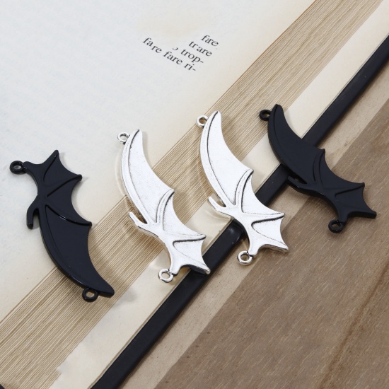 Picture of Zinc Based Alloy Halloween Connectors Charms Pendants Multicolor Halloween Bat Animal Wing 4.9cm x 1.9cm