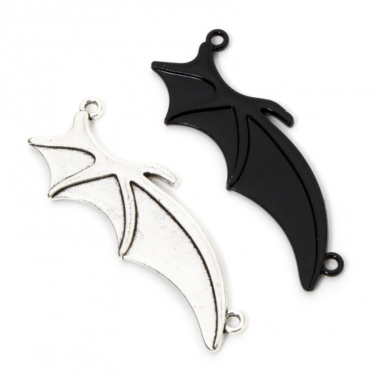 Picture of Zinc Based Alloy Halloween Connectors Charms Pendants Multicolor Halloween Bat Animal Wing 4.9cm x 1.9cm