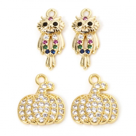 1 Stück Messing Halloween Charms 18K Vergoldet Eule Halloween Kürbis 1 Stück Messing Halloween Charms 18K Vergoldet Eule Halloween Kürbis