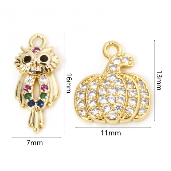 Picture of Brass Halloween Charms 18K Gold Plated Owl Animal Halloween Pumpkin