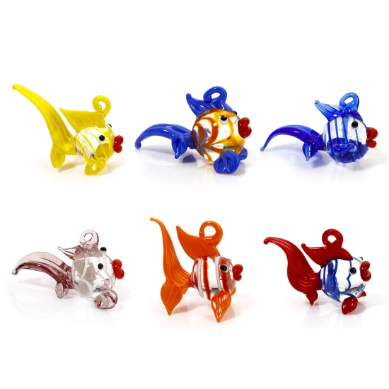 Picture of Lampwork Glass Ocean Jewelry Pendants Multicolor Goldfish 3D