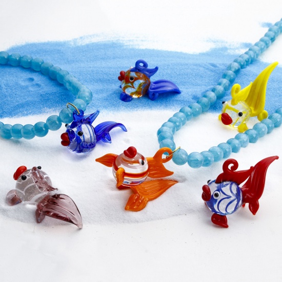 Picture of Lampwork Glass Ocean Jewelry Pendants Multicolor Goldfish 3D