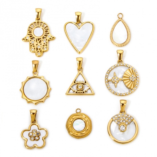 Picture of Eco-friendly Vacuum Plating 304 Stainless Steel & Natural Shell Charmes Gold Plated Sun Star
