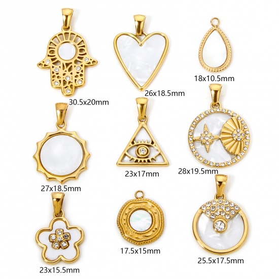 Picture of Eco-friendly Vacuum Plating 304 Stainless Steel & Natural Shell Charmes Gold Plated Sun Star