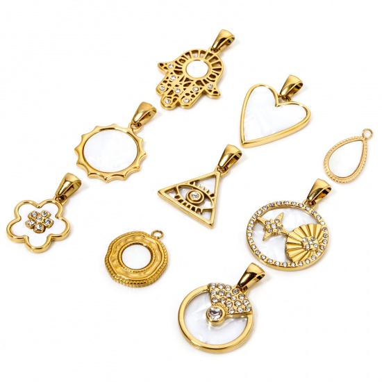 Picture of Eco-friendly Vacuum Plating 304 Stainless Steel & Natural Shell Charmes Gold Plated Sun Star