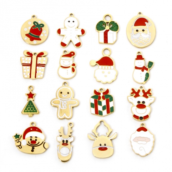 Picture of Vacuum Plating 304 Stainless Steel Christmas Charms 18K Gold Plated Enamel