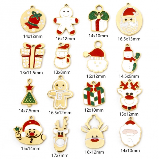 Picture of Vacuum Plating 304 Stainless Steel Christmas Charms 18K Gold Plated Enamel