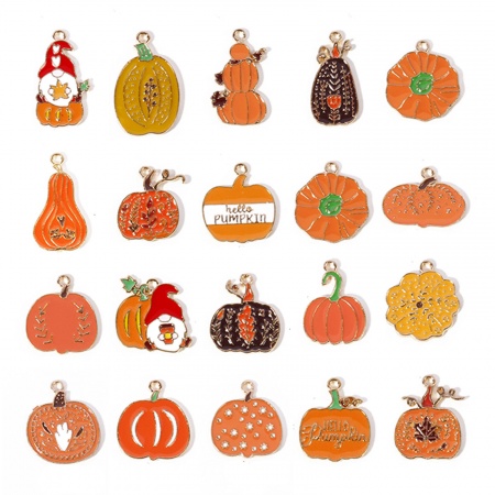 Zinc Based Alloy Autumn Fall Style Halloween Charms Gold Plated Multicolor Pumpkin Enamel