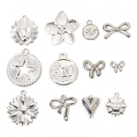 304 Edelstahl Charms Schleife Silberfarbe Pentagramm