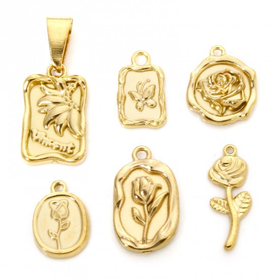 Immagine di 2 Pz 304 Acciaio Inossidabile Collezione Flora Ciondoli Rosa Oro Placcato Fiore del Tulipano