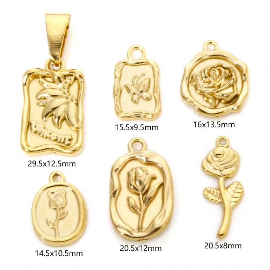 Immagine di 2 Pz 304 Acciaio Inossidabile Collezione Flora Ciondoli Rosa Oro Placcato Fiore del Tulipano