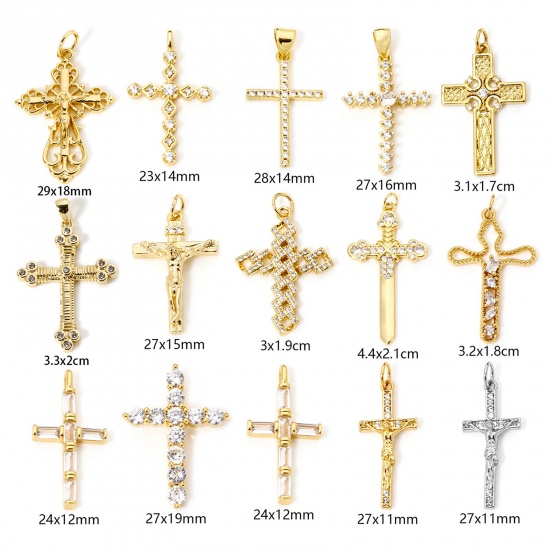 Bild von Umweltfreundlich Messing Religiös Charms Echtgold plattiert Kreuz