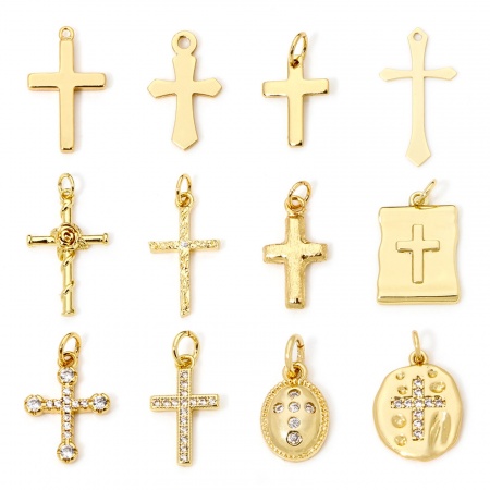 Eco-friendly Brass Religious Charms Real Gold Plated Cross