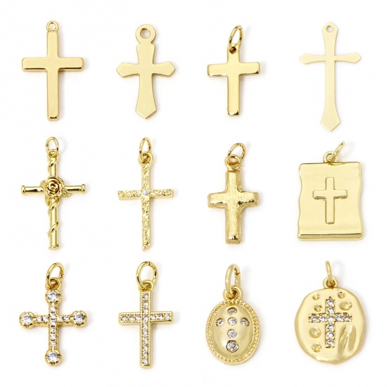 Picture of Eco-friendly Brass Religious Charms Real Gold Plated Cross