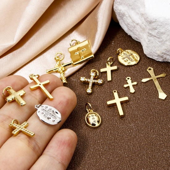 Picture of Eco-friendly Brass Religious Charms Real Gold Plated Cross