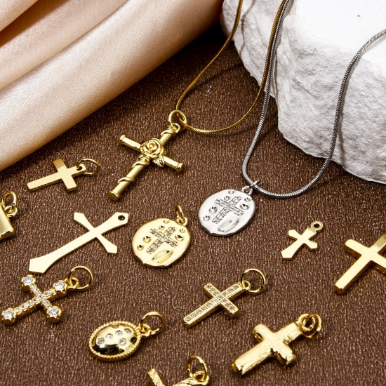 Picture of Eco-friendly Brass Religious Charms Real Gold Plated Cross