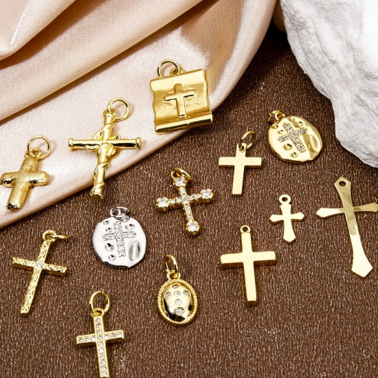 Picture of Eco-friendly Brass Religious Charms Real Gold Plated Cross