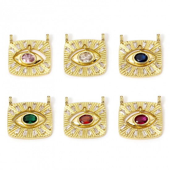 Picture of Eco-friendly Brass Religious Charms Rectangle Eye 18K Real Gold Plated Micro Pave Multicolor Rhinestone Clear Cubic Zirconia 23mm x 22mm