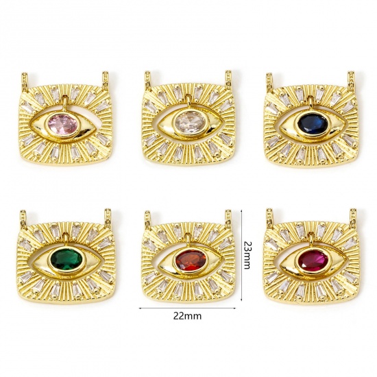 Picture of Eco-friendly Brass Religious Charms Rectangle Eye 18K Real Gold Plated Micro Pave Multicolor Rhinestone Clear Cubic Zirconia 23mm x 22mm