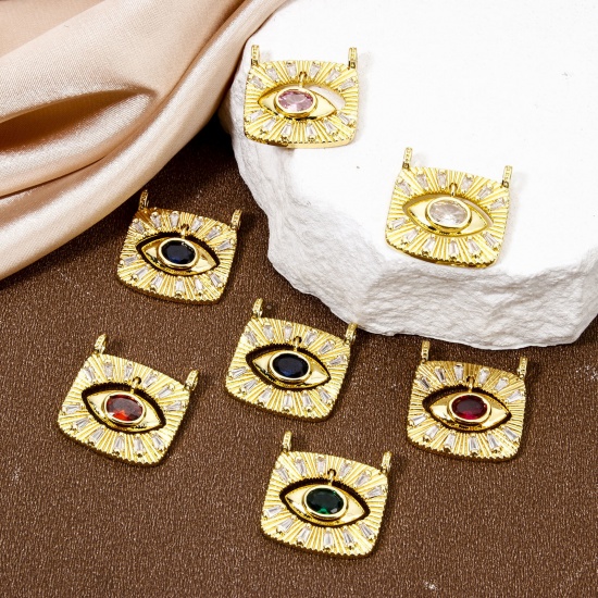 Picture of Eco-friendly Brass Religious Charms Rectangle Eye 18K Real Gold Plated Micro Pave Multicolor Rhinestone Clear Cubic Zirconia 23mm x 22mm