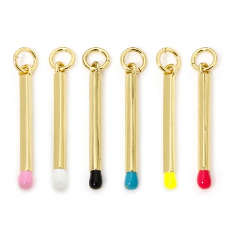 Eco-friendly Brass Charms 18K Real Gold Plated Multicolor Enamel Match 3D 27mm x 2mm