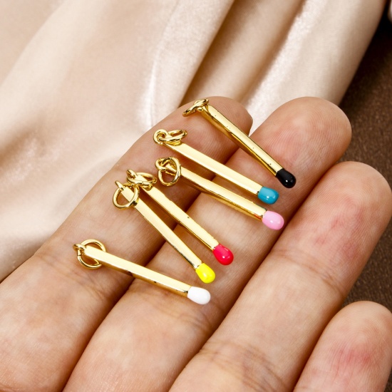 Picture of Eco-friendly Brass Charms 18K Real Gold Plated Multicolor Enamel Match 3D 27mm x 2mm