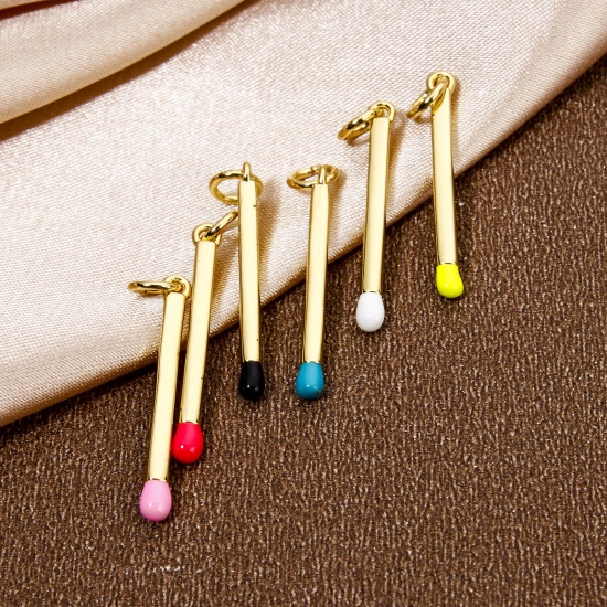 Picture of Eco-friendly Brass Charms 18K Real Gold Plated Multicolor Enamel Match 3D 27mm x 2mm