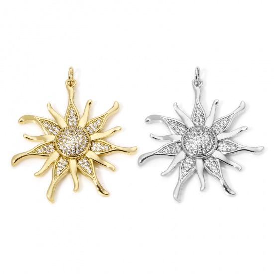Bild von Umweltfreundlich Messing Galaxis Anhänger Echtgold plattiert Sonne Micro Pave Klar Zirkonia 3.6cm x 3.2cm