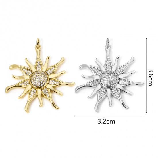 Bild von Umweltfreundlich Messing Galaxis Anhänger Echtgold plattiert Sonne Micro Pave Klar Zirkonia 3.6cm x 3.2cm