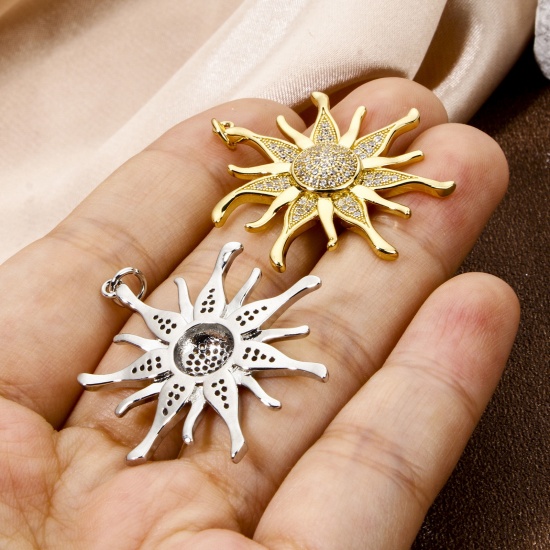 Bild von Umweltfreundlich Messing Galaxis Anhänger Echtgold plattiert Sonne Micro Pave Klar Zirkonia 3.6cm x 3.2cm