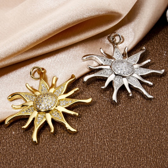 Bild von Umweltfreundlich Messing Galaxis Anhänger Echtgold plattiert Sonne Micro Pave Klar Zirkonia 3.6cm x 3.2cm