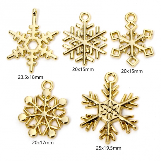 Immagine di 10 Pz Ecologico Lega di Zinco Tempo Collezione Ciondoli Natale Fiocco di Neve 18K Vero Oro Placcato