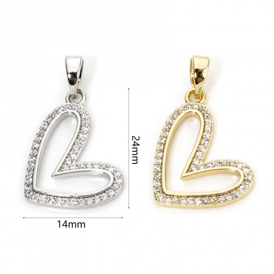 Immagine di 1 Pz Ottone San Valentino Ciondoli Pendenti Cuore Multicolore Micro Spianare Trasparente Cubic Zirconiae 24mm x 14mm