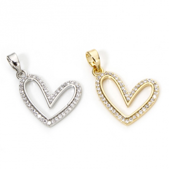 Immagine di 1 Pz Ottone San Valentino Ciondoli Pendenti Cuore Multicolore Micro Spianare Trasparente Cubic Zirconiae 24mm x 14mm