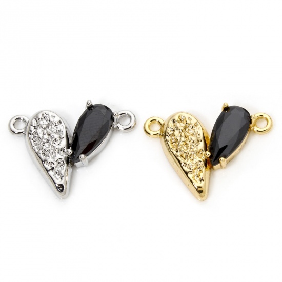 Picture of Brass Valentine's Day Connectors Charms Pendants Heart Multicolor Black Rhinestone 19mm x 14mm
