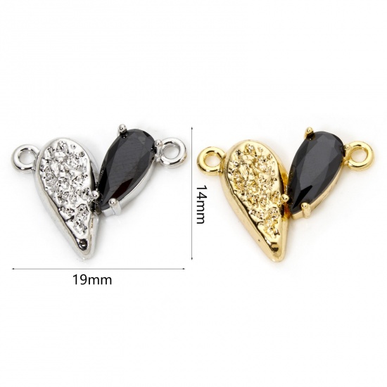 Picture of Brass Valentine's Day Connectors Charms Pendants Heart Multicolor Black Rhinestone 19mm x 14mm