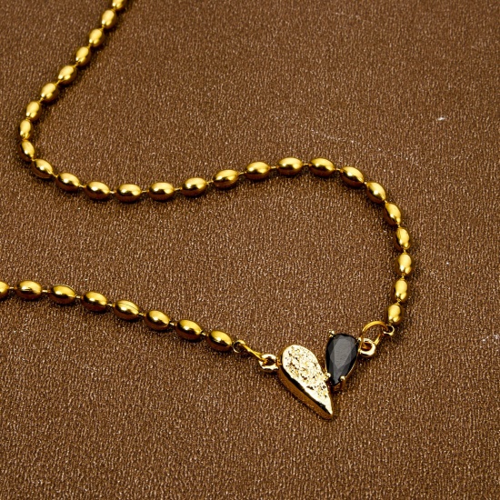 Picture of Brass Valentine's Day Connectors Charms Pendants Heart Multicolor Black Rhinestone 19mm x 14mm