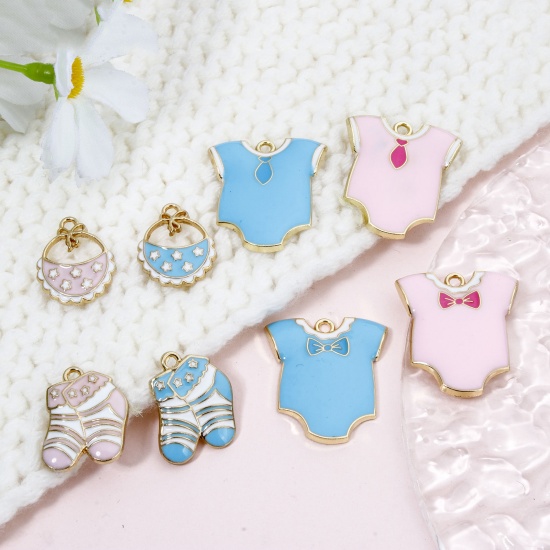 Picture of Zinc Based Alloy Baby Shower Charms Gold Plated Multicolor Enamel