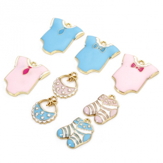 Picture of Zinc Based Alloy Baby Shower Charms Gold Plated Multicolor Enamel