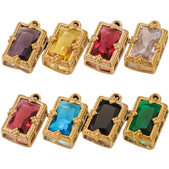 Immagine di 1 Pz Placcatura Sottovuoto 304 Acciaio Inossidabile Ciondoli Rettangolo Placcato Oro 18K 17mm x 10mm