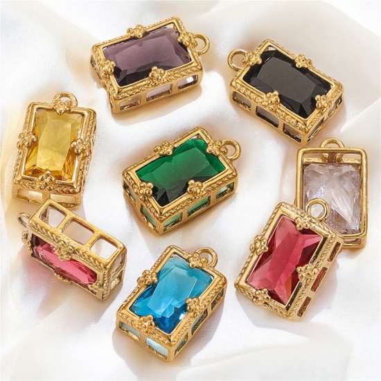 Immagine di 1 Pz Placcatura Sottovuoto 304 Acciaio Inossidabile Ciondoli Rettangolo Placcato Oro 18K 17mm x 10mm