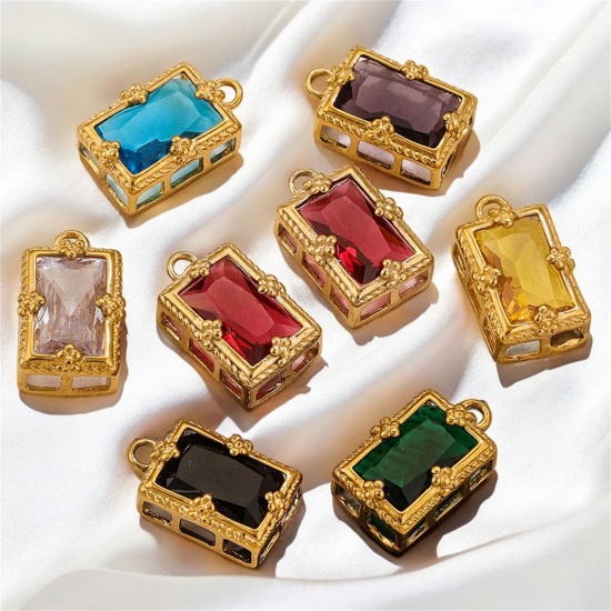Immagine di 1 Pz Placcatura Sottovuoto 304 Acciaio Inossidabile Ciondoli Rettangolo Placcato Oro 18K 17mm x 10mm