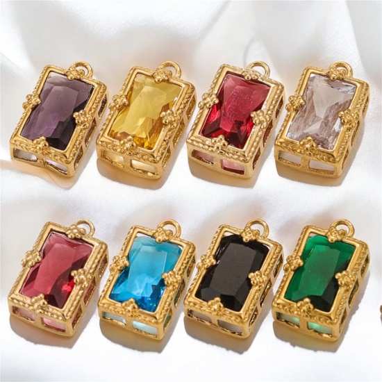 Immagine di 1 Pz Placcatura Sottovuoto 304 Acciaio Inossidabile Ciondoli Rettangolo Placcato Oro 18K 17mm x 10mm