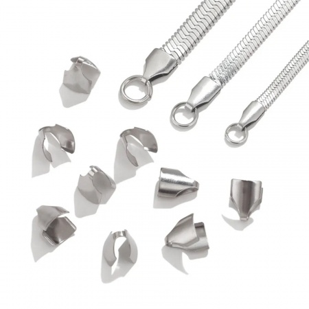 304 Stainless Steel Cord End Crimp Caps For Necklace Bracelet Jewelry Making Silver Tone