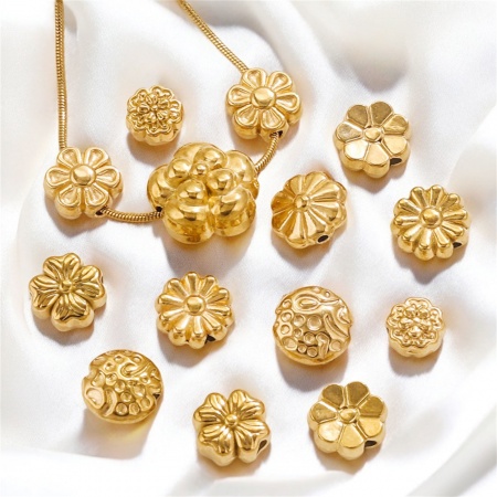 2 Pcs Perles pour DIY Fabrication de Bijoux en 304 Acier Inoxydable Fleur