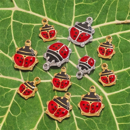 Immagine di 5 Pz 304 Acciaio Inossidabile Ciondoli Coccinella Nero & Rosso Smalto