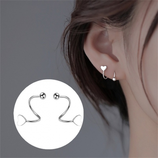 Immagine di Elegante Orecchini a Perno All'Ingrosso, Forma di S Tono Argento 304 Acciaio Inossidabile, Donne Regalo Fornitura di Gioielli, 16mm x 11mm, Posta/Filo Dimensione: 0.8mm(20 misura), 2 Paia