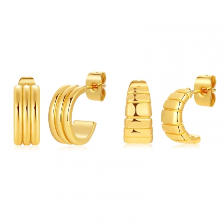 Immagine di Squisito Elegante Orecchini Ad Anello Abbraccio All'Ingrosso, Forma di C Striscia 18K Vero Oro Placcato Ottone, Donne Ecologico Regalo Fornitura di Gioielli, 1 Paio